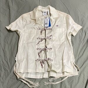 Adidas x Edison Chen Cream Short Sleeve Shirt with Lace Accents